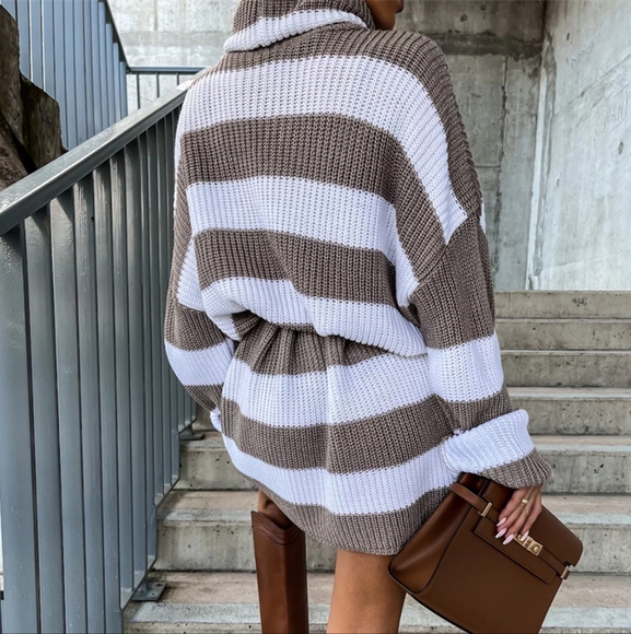 Maeve Striped Sweater Dress - Mocha - Picture 3 of 4
